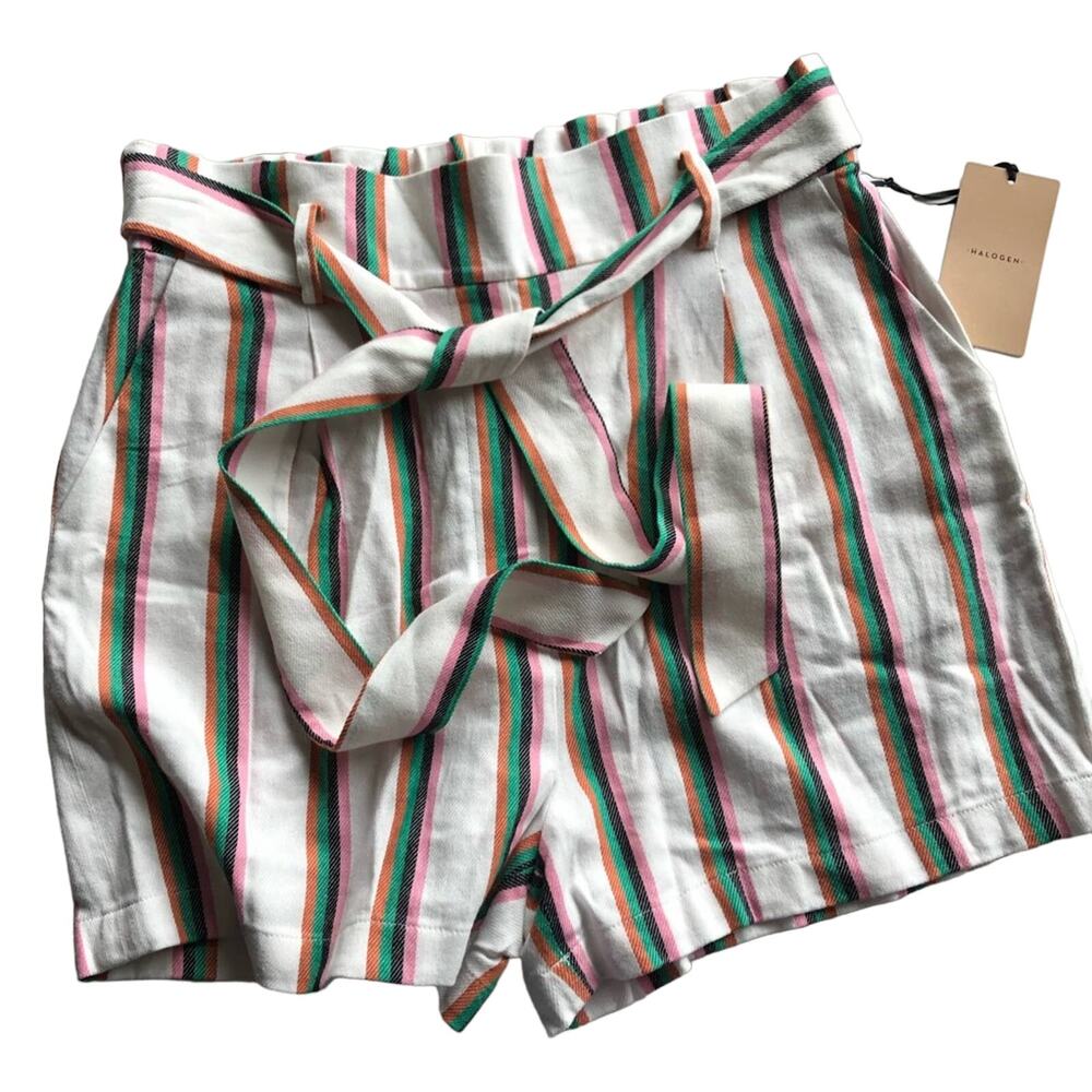 HALOGEN Dune Striped Paper Bag Shorts Medium NWT